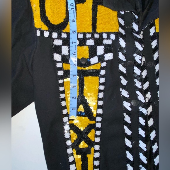 90s Vintage sequin TAXI Jacket Off Duty statement jacket🚕💛🧥🚧 - Picture 8 of 13